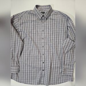 Jos. A Bank Traveler Shirt Mens XXL Tailored Fit Grey Plaid Check Button Down